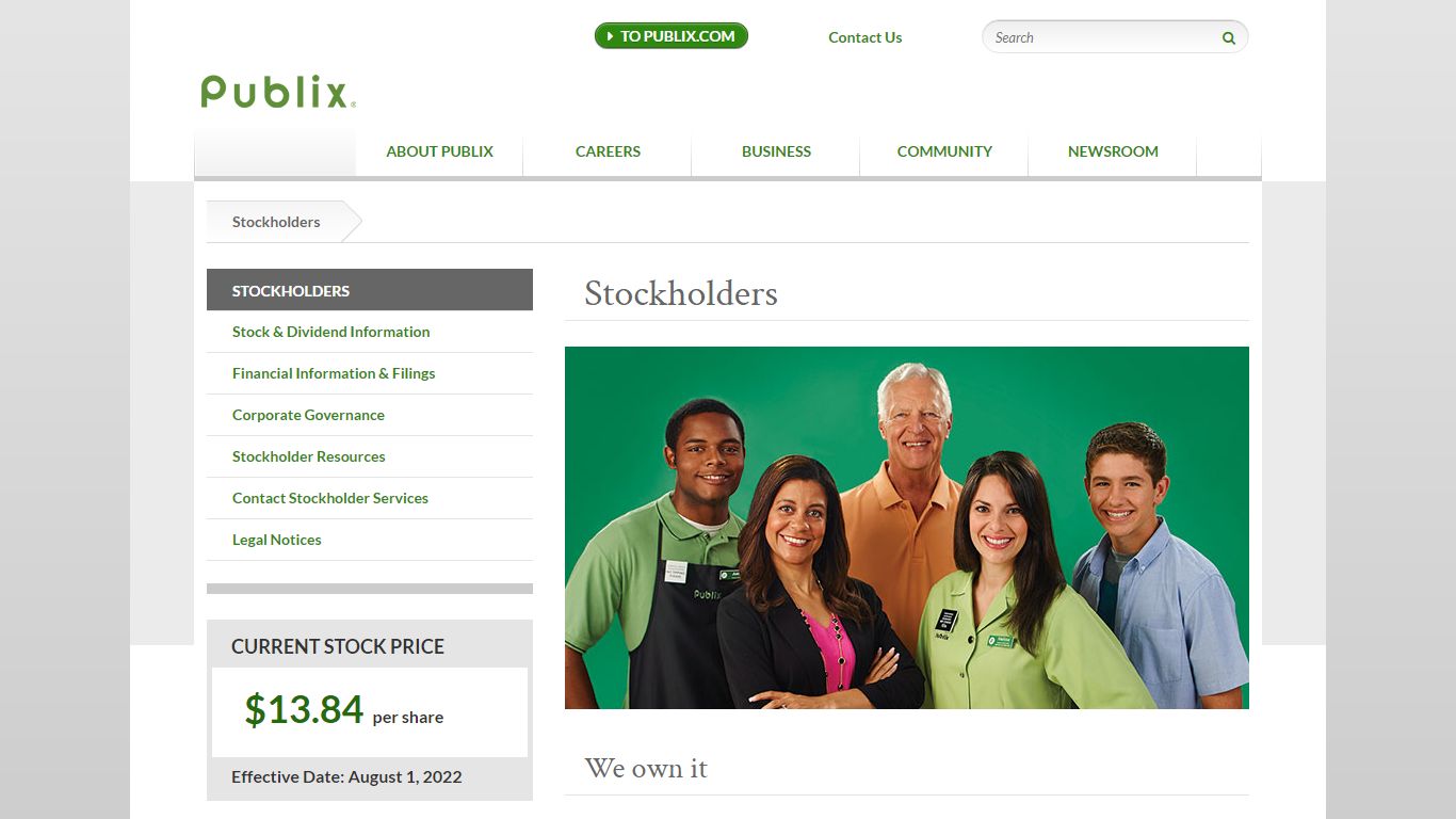 Publix Investor Relations | Shareholder and Stock Information